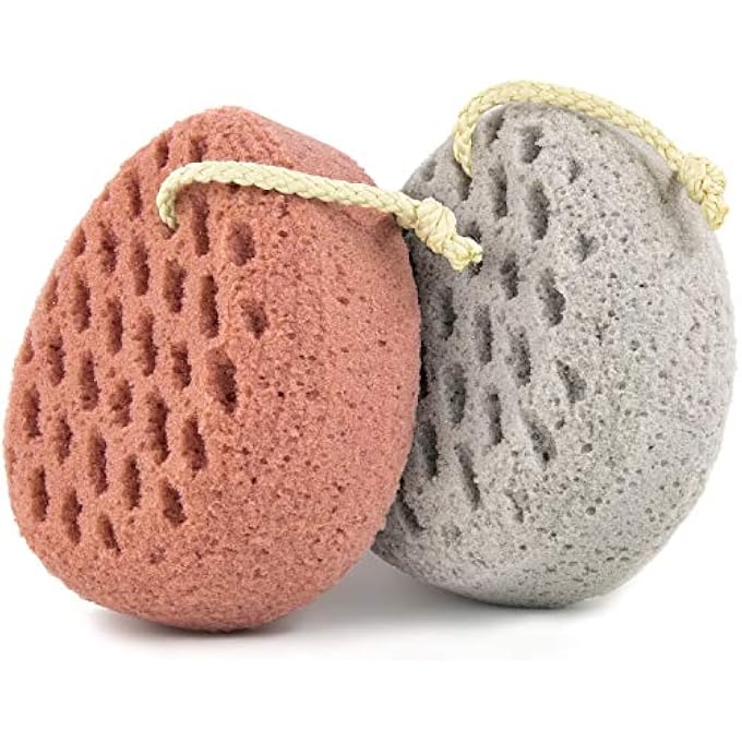 BAIMEI IcyMe Bath Sponge, Sponge Loofah Body Scrubber, Shower Pouf Cleaning Loofahs Sponge, Shower Use Sponge (Pink Grey) - Image 1